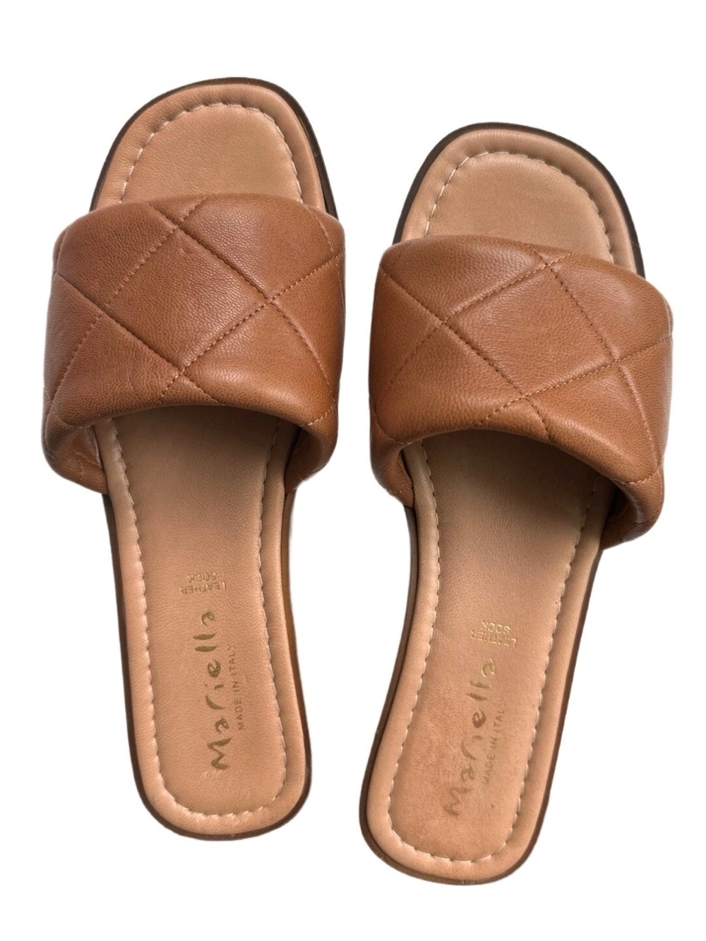 Genuine Italian Leather Tan Quilted Slide Mules
